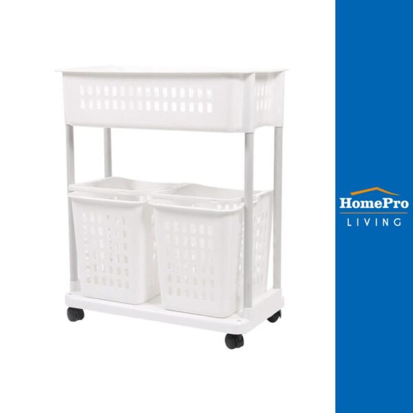 HomePro ตะกร้าผ้า ตะกร้าผ้ามีล้อ ทรงเหลี่ยม 2 ชั้น รุ่น 1309 สีขาว แบรนด์ PLIM