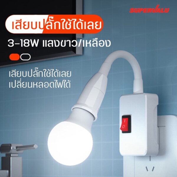 โคมไฟกลางคืน LED หมุนได้ 360° เปลี่ยนหลอดไฟได้ พร้อมสวิตซ์เปิดปิด เสียบปลั๊กใช้ได้เลย ไฟแสงขาว แสงวอร์มไวท์