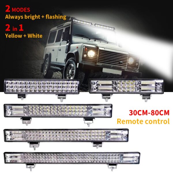 【2 In 1】ไฟสปอร์ตไลท์ led 12V 24V 30 ซม.-80 ซม. 180w-432w 4x4 สีเหลือง ขาว สําหรับติดหลังคารถยนต์ รถบรรทุก