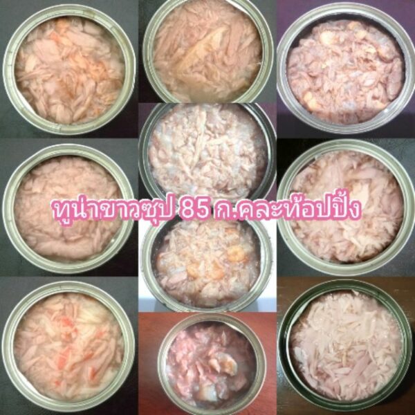 อาหารแมวกระป๋องรสทูน่าขาวซุป 85 ก. สุ่มท้อปปิ้ง 40 กป. 620  บาท