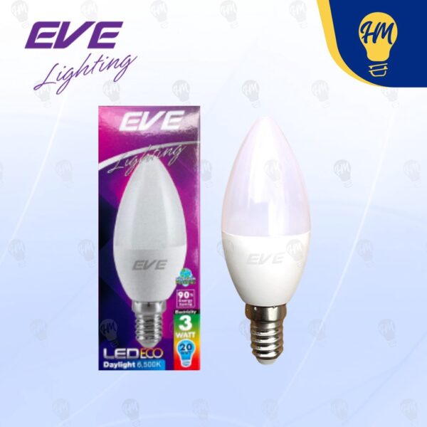 EVE หลอดไฟ LED E14 3w. แสงขาว/แสงวอร์มไวท์ รุ่น ECO ฝาขุ่น หลอดไฟเชิงเทียน