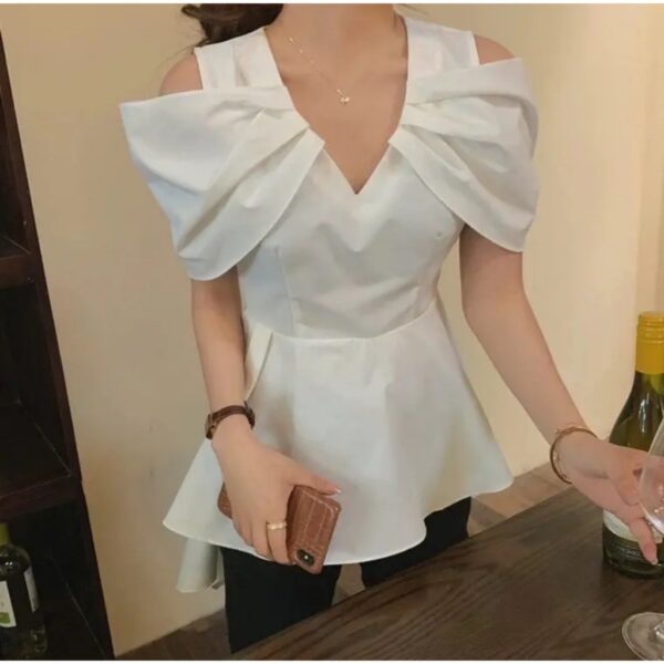 {พร้อมส่ง}รุ่น( I- ขาวOff shoulder cotton) เสื้อแขนสั้น คอวี ผ้าคอตตตอน100%