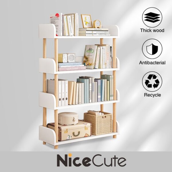 Nice Cute ชั้นวางหนังสือ อเนกประสงค์ สีขาว สีครีม สไตล์มินิมอล มีกันตก