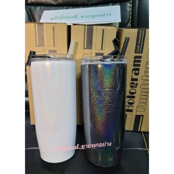 แก้วโฮโลแกรม  สีขาว Hologram แสตรนเลส Cafe Amazon ของแท้100% Cafe Amazon Hologram Stainless Tumbler #แท้100%