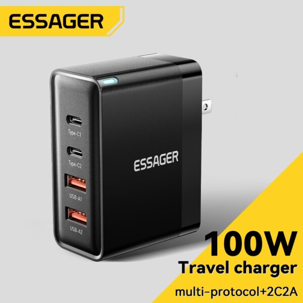 Essager QU GaN X 100W 2C+2A อุปกรณ์ชาร์จเร็ว สีดํา และสีขาว