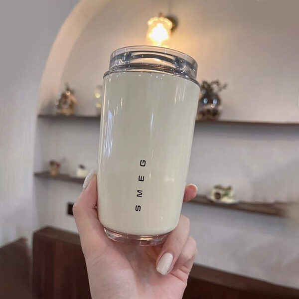 SMEG แก้วกาแฟสเตนเลส มีฉนวนกันความร้อน กันรั่ว ขนาด 240 มล. สีขาวนม แบบพกพา  insulated stainless steel water coffee cup