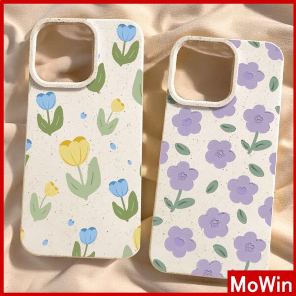 Mowin - เข้ากันได้สำหรับ 15 เคสไอโฟน11 เคส iphone 11 กรณีเป็นมิตรกับสิ่งแวดล้อมสีขาวกรณีนุ่มปกป้องกล้องป้องกันการกันกระแทกสีม่วงดอกทิวลิปสีฟ้าดอกไม้เข้ากันได้กับ 14 13 12 XR XS 7 8