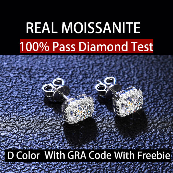 Real Moissanite ต่างหูเงินสเตอร์ลิง S925 0.5ct 1ct ทรงกลม สีขาว ได้รับการรับรองจาก GRA ผ่านการทดสอบ สําหรับงานหมั้น งานแต่งงาน ปาร์ตี้