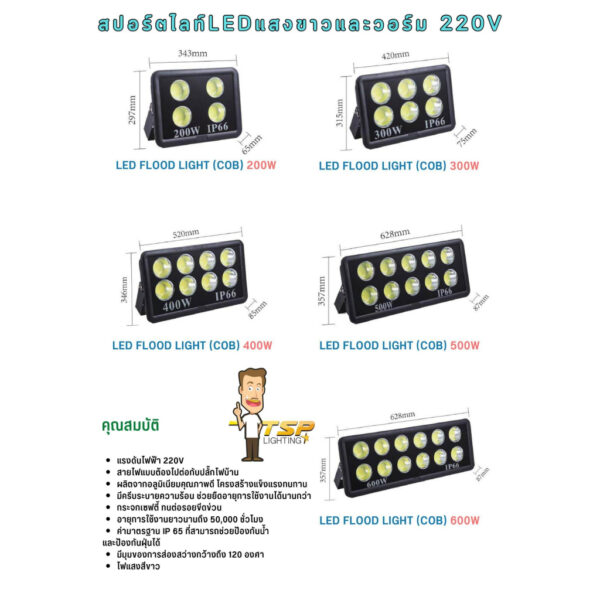 สปอร์ตไลท์LEDแสงขาวและวอร์ม 220V (TSP)