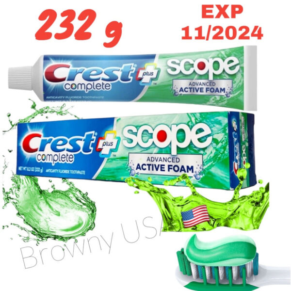 ยาสีฟัน crest complete whitening scope toothpaste 232g สุดฮิตจากอเมริกา มีส่วนผสมช่วยทำให้ฟันขาว สูตรใหม่สดชื่นขึ้น.