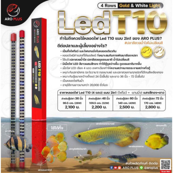 หลอดไฟ LED T10 2in1 แบบ 4 แถว สีขาว-ทอง