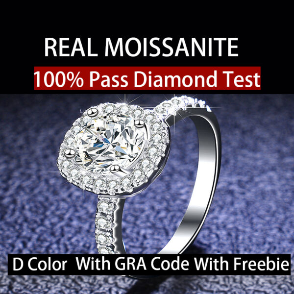 Real Moissanite แหวนเงินแท้ 925 0.5ct 1ct 2ct 3ct ทรงกลม ทรงสี่เหลี่ยม หรูหรา สีขาว สําหรับหมั้น