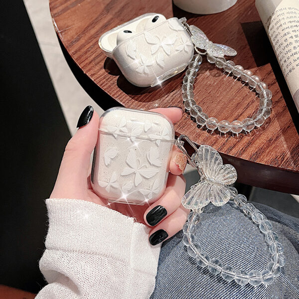 เคสป้องกันหูฟัง แบบนิ่ม ลายผีเสื้อ สีขาว หรูหรา สําหรับ airpod2 pro airpod3