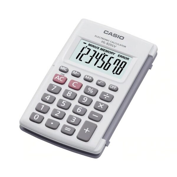 Casio Calculator เครื่องคิดเลข  คาสิโอ รุ่น  HL-820LV-WE แบบพกพำ มีฝาปิด 8 หลัก สีขาว