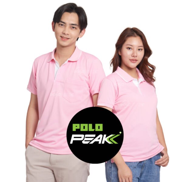 เสื้อโปโลสีชมพู ปกริ้วขาว polopeak