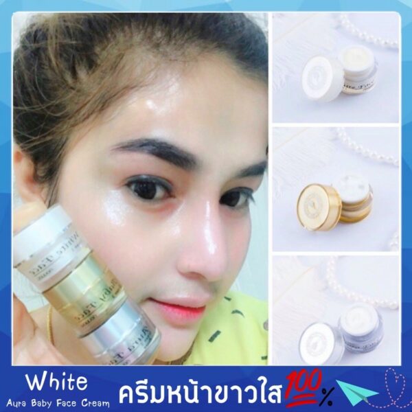 White Aura Baby Face Cream {5กรัม 3กระปุก} ครีมทาหน้า ครีมหน้าขาว ครีมหน้าใส ลดสิว ลดฝ้า ฝ้าจาง รักษาได้ ฝ้าหายจริง