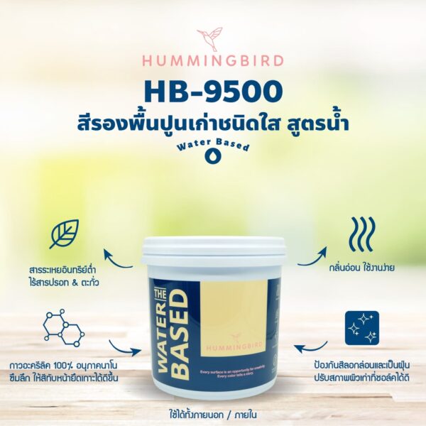 Hummingbird น้ำยารองพื้น 3.5 ลิตร ปูนเก่า สูตรน้ำใส สีรองพื้น กลิ่นอ่อน มินิมอล (ปูนเก่า/ใหม่ พื้นขาว) DW-100