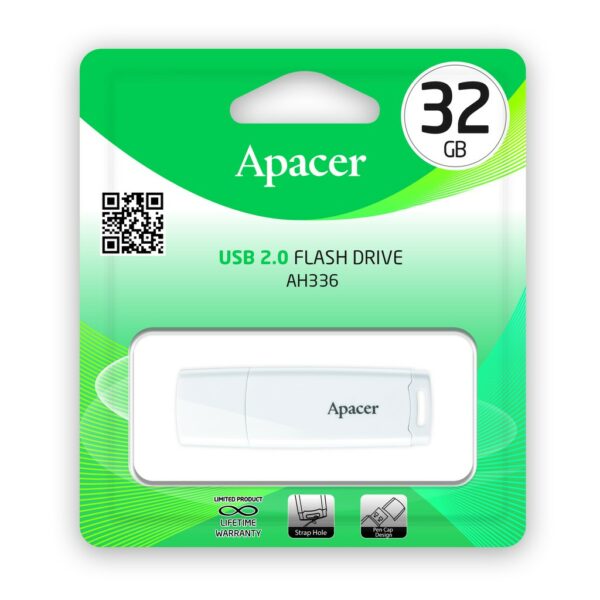 Apacer AH336 USB2.0 แฟลชไดร์ฟ 32GB สีขาว (Apacer AP32GAH336W-1)