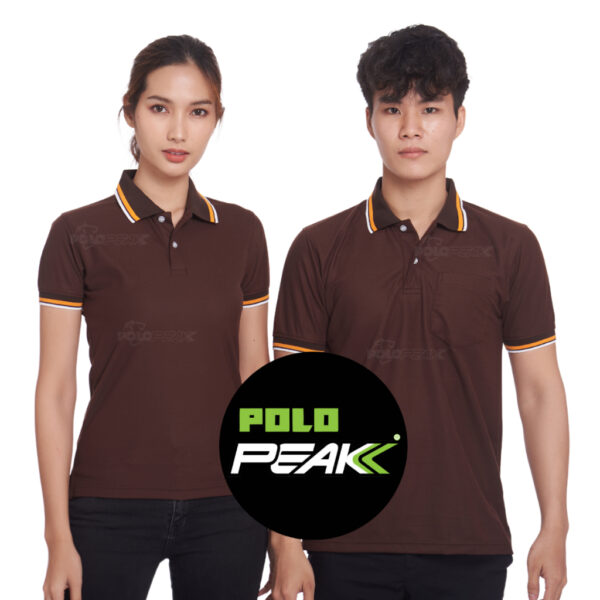 เสื้อโปโลสีน้ำตาล ปกน้ำตาลริ้วโอรสขาว polopeak