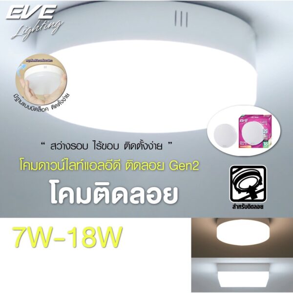 LED โคมไฟติดลอย โคมติดเพดาน โคมดาวน์ไลท์ แอลอีดี โคมไฟติดเพดาน Gen2 7w 12w 18w แสงขาว