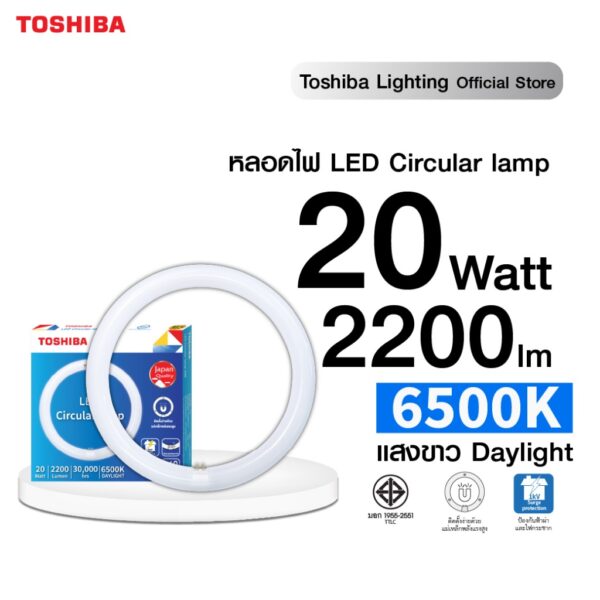 [ของแท้]TOSHIBA LED CIRCULAR 20W หลอดไฟกลม แสงสีขาว รับประกัน 1 ปี แทนหลอดนีออนกลม ประหยัดไฟ